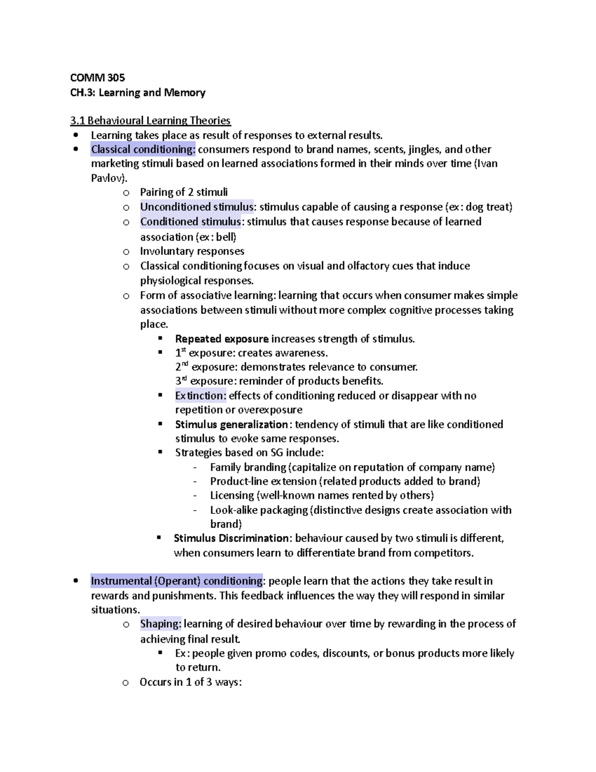 MARK 305: Chapter 3 - Learning and Memory Theories in Marketing - Studocu