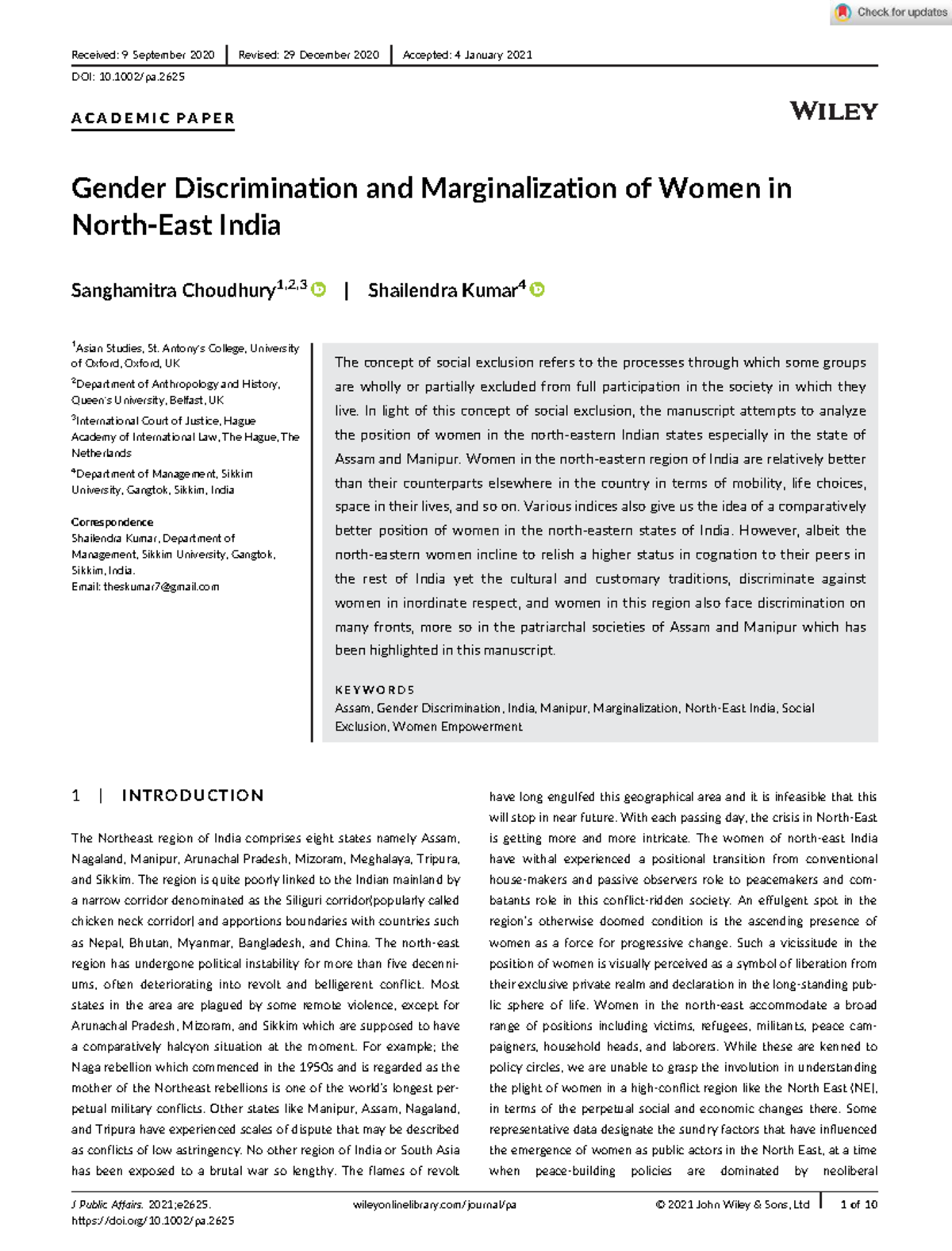 Gender Discrimination and Marginalization of Women in NE India: A Study ...