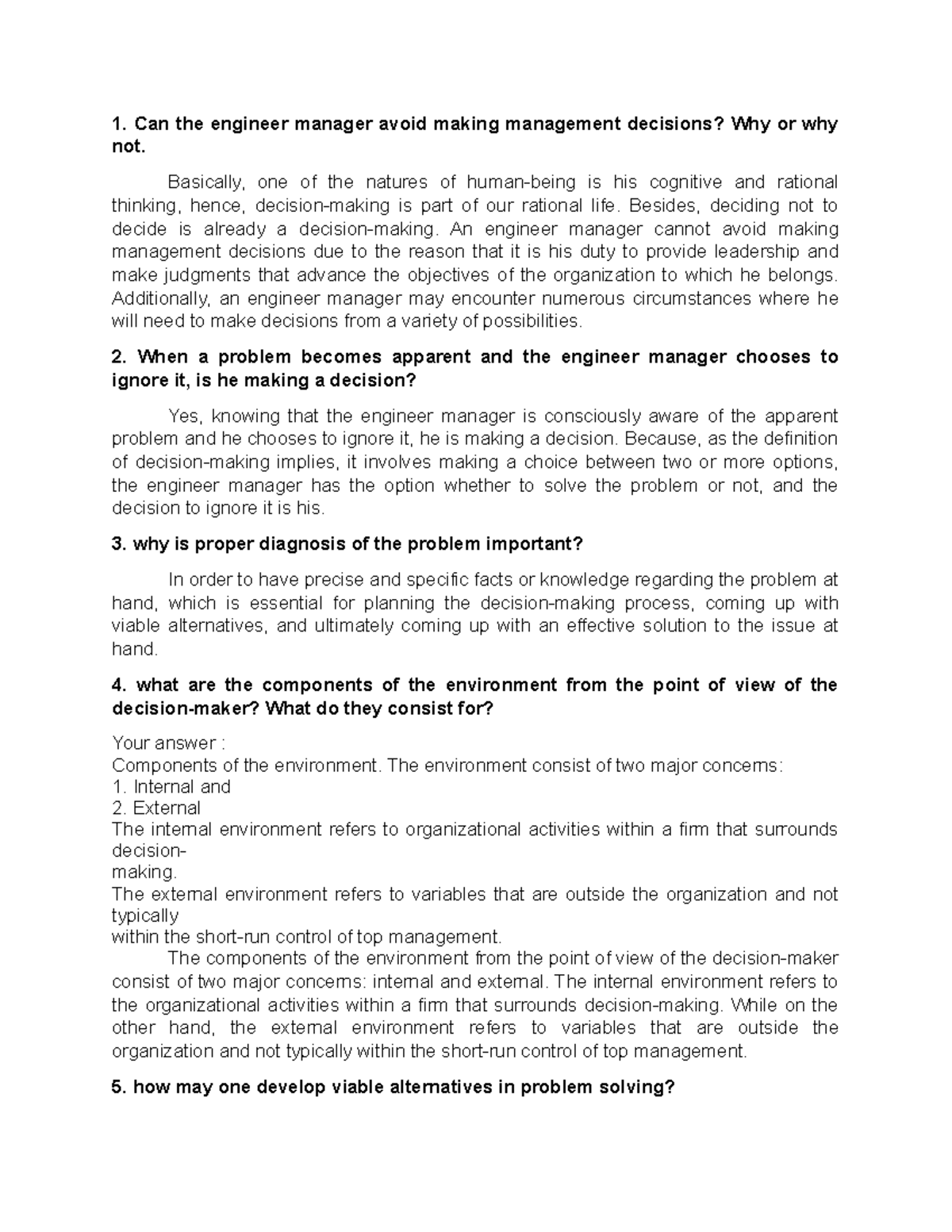 Engineering Management - Assessment 2: Decision-Making Insights - Studocu