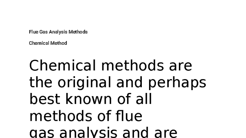 Flue Gas Analysis Methods: Chemical Techniques in ME Lab - Studocu