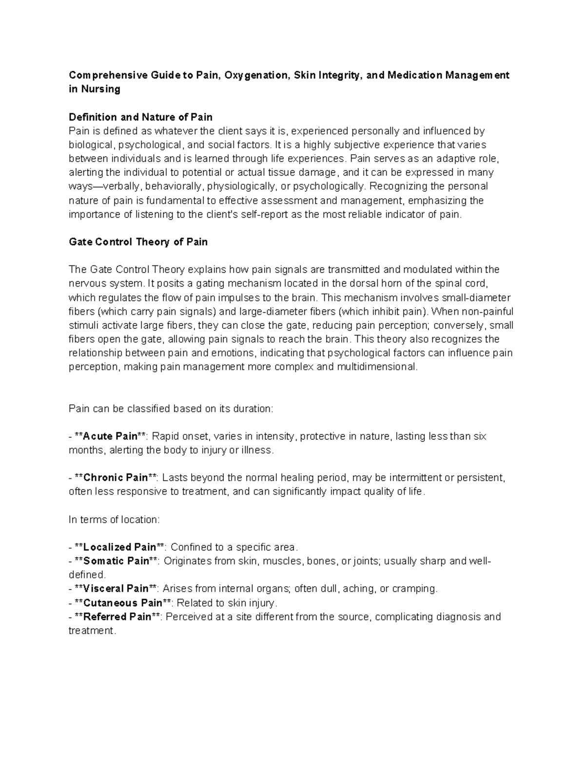 Comprehensive Nursing Guide: Pain, Oxygenation, and Wound Care ...