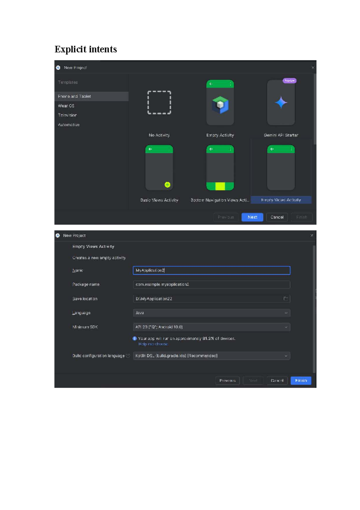Explicit Intents in Android Development: Project Templates Overview ...