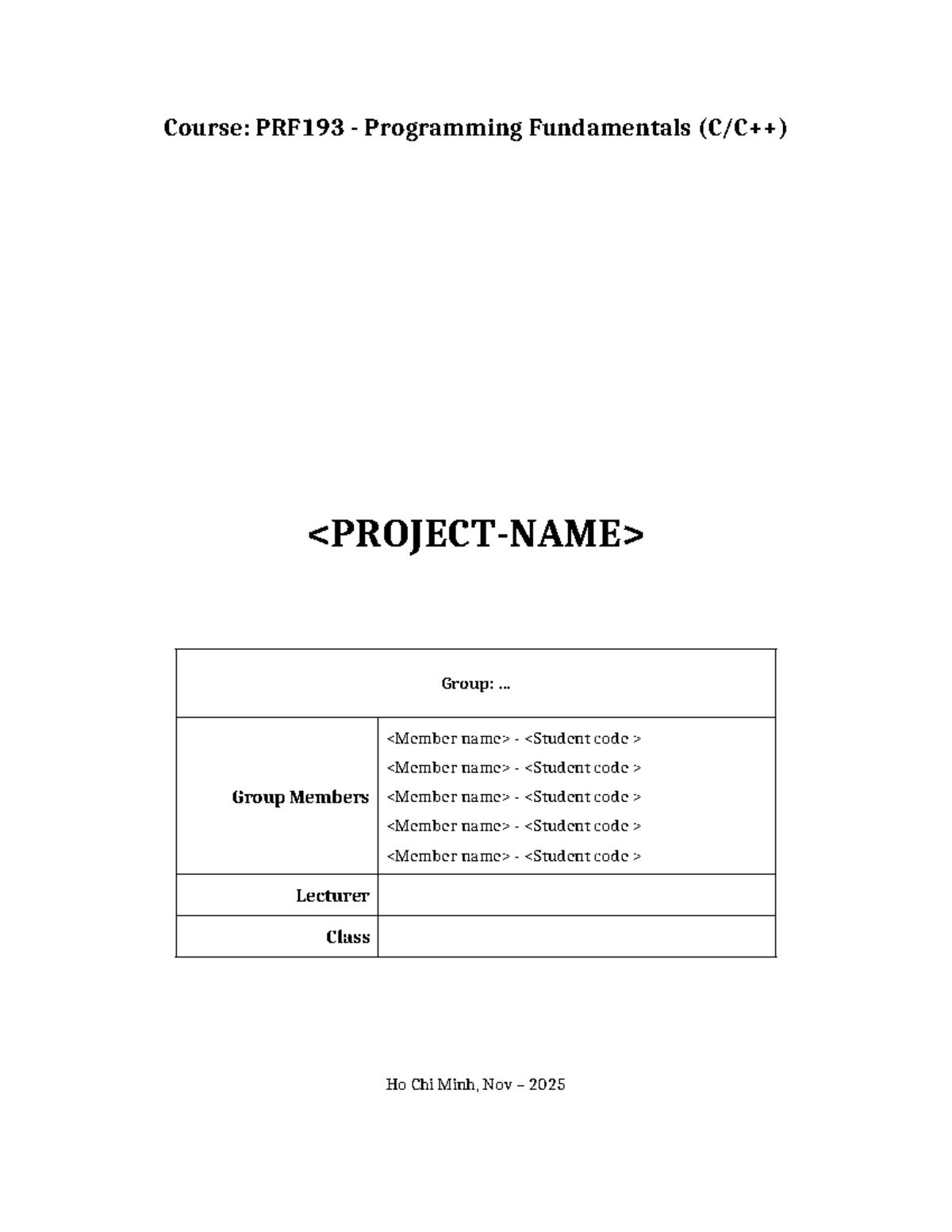 PRF193 Programming Fundamentals Project Report - Nov 2025 - Studocu