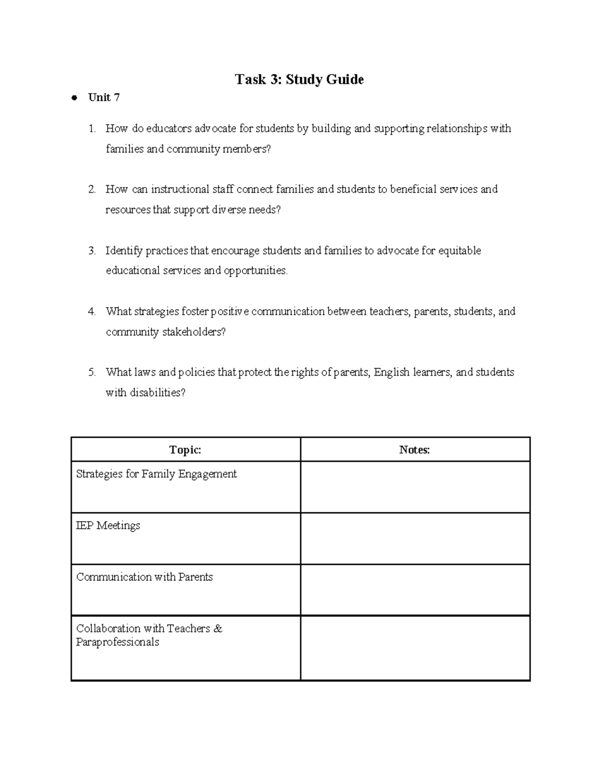 Task 3 Study Guide - Task 3: Study Guide Unit 7 1. How do educators ...