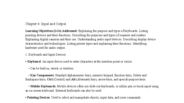 Chapter 4: Input and Output Devices Overview for IT 101 - Studocu