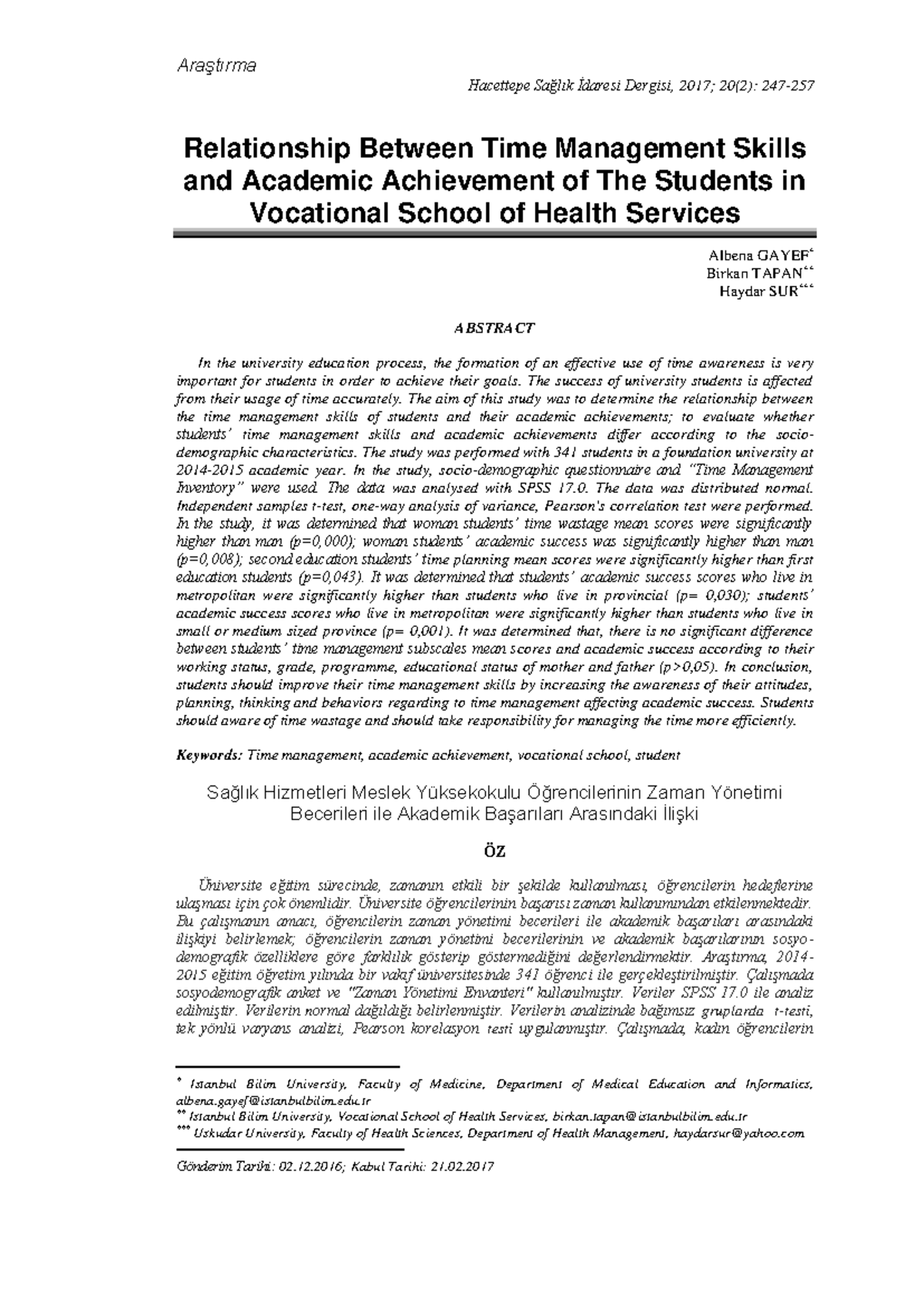 Relationship Between Time Management Skills and Academic Achievement of ...