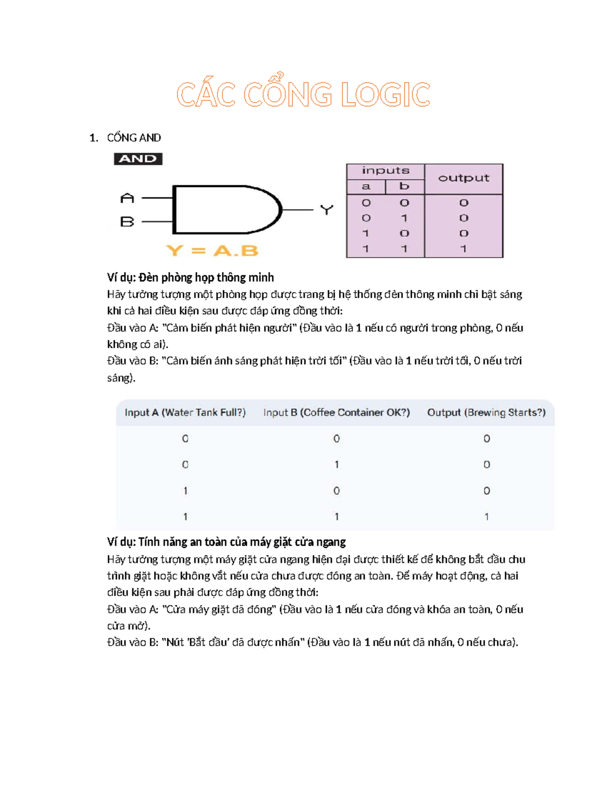CÁC CỔNG LOGIC: AND, OR, NOR, XOR, XNOR - Ví dụ và Ứng dụng - Studocu