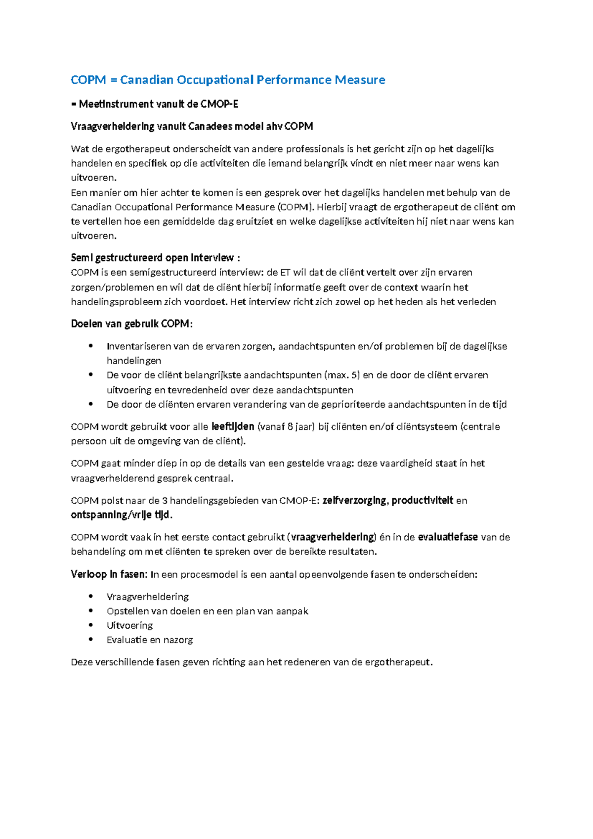 COPM - Canadian Occupational Performance Measure: Methodology and ...