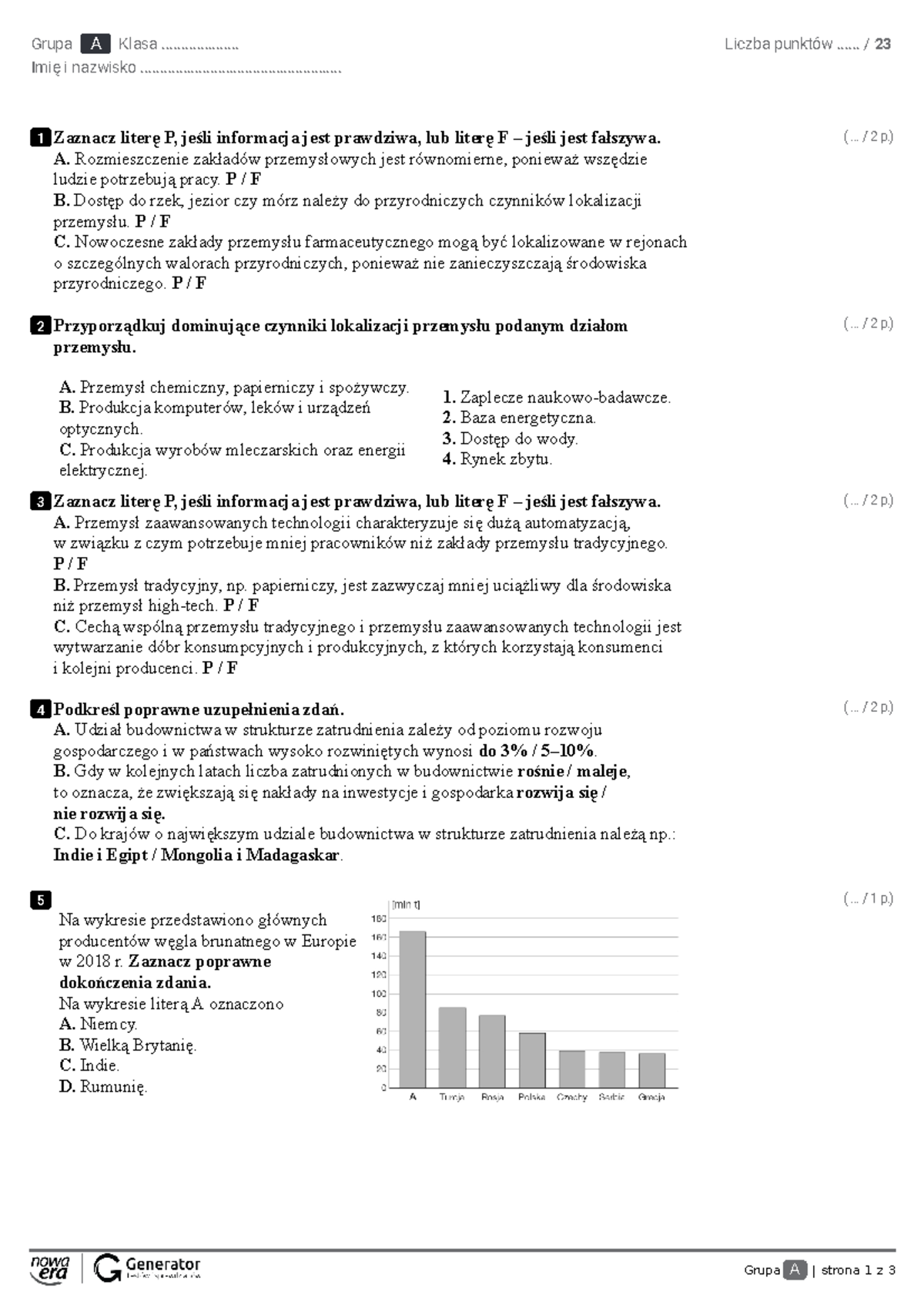 Przemysł i jego lokalizacja - Geografia 2 kl LO - Zadania i Odpowiedzi