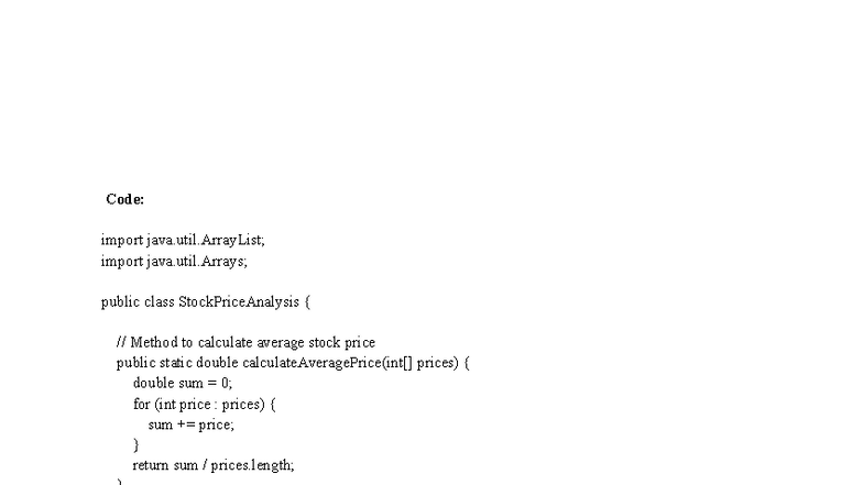 Java 4 - Assignment: Stock Price Analysis Methods - Studocu