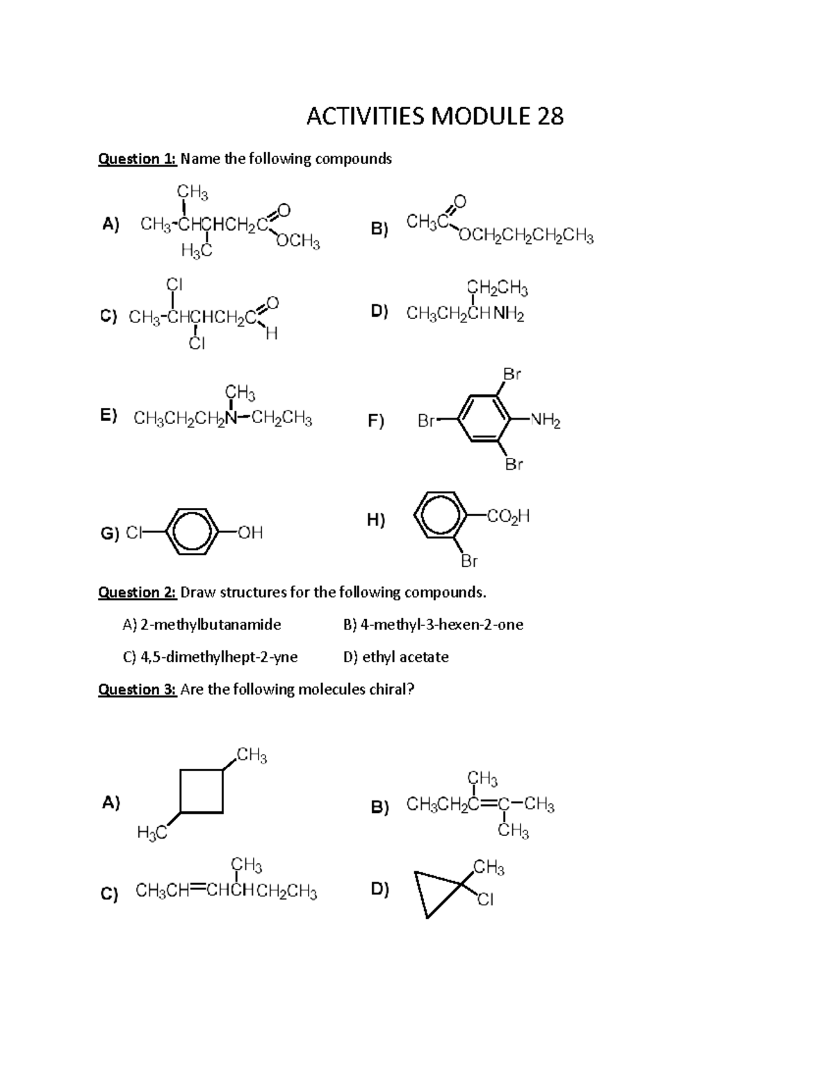 Activities Module 28: Compounds, Chirality, and Intermolecular Forces ...