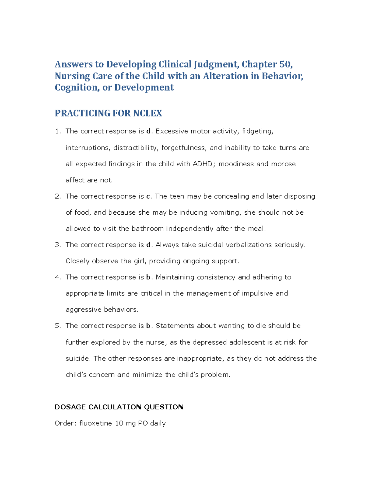 Ricci Kyle 4e AQB Chapter 50cffchfddc - Answers to Developing Clinical ...
