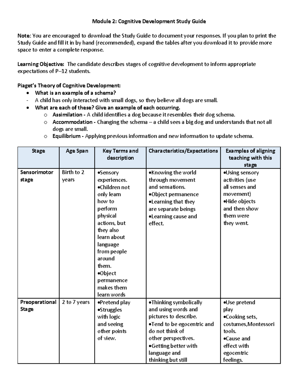 D094 Module 2: Cognitive Development Study Guide Notes - Studocu