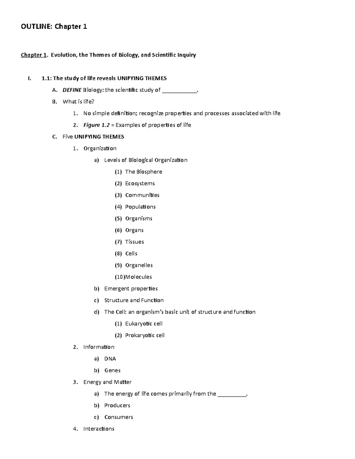 Ch1 themes of biology : evolution - OUTLINE: Chapter 1 Chapter 1 ...