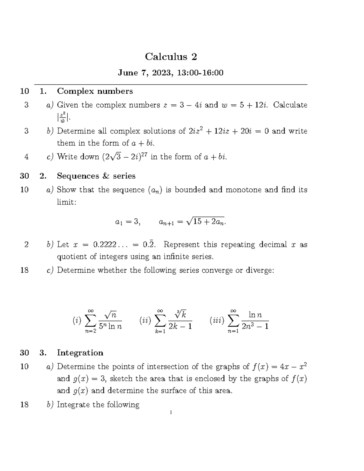 Calculus 2 Final Exam Solutions - June 7, 2023 - Studeersnel