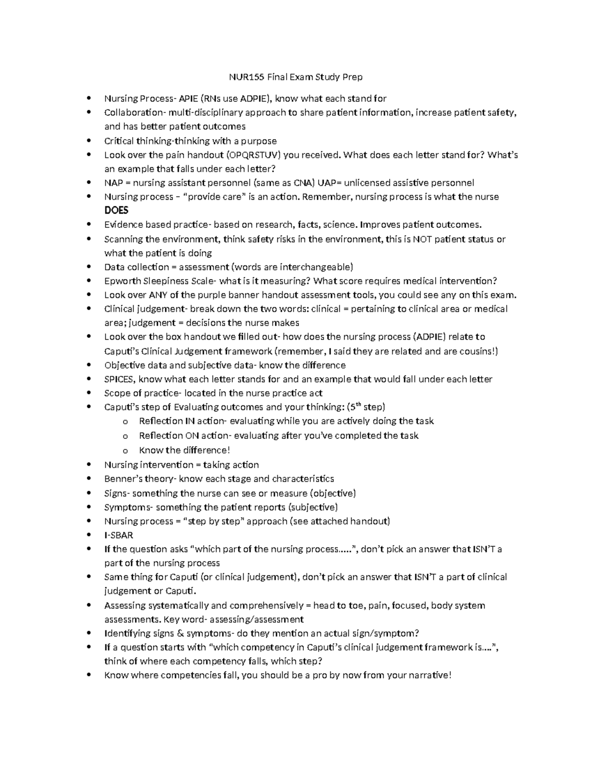 NUR155 Final Exam Study Guide: Key Concepts & Nursing Process - Studocu