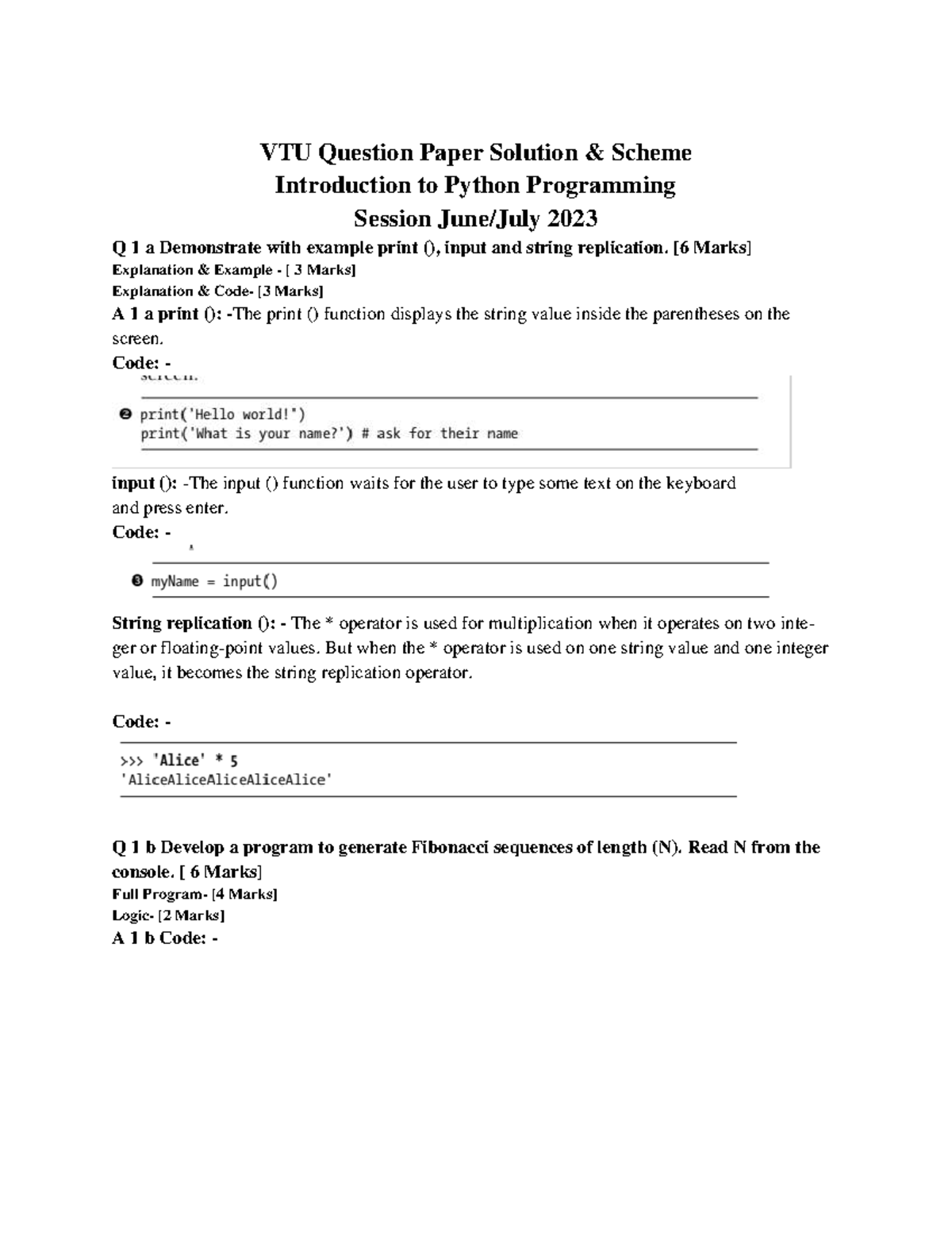 VTU 2023 Python Programming Solutions: Q&A on Functions, Lists, and ...