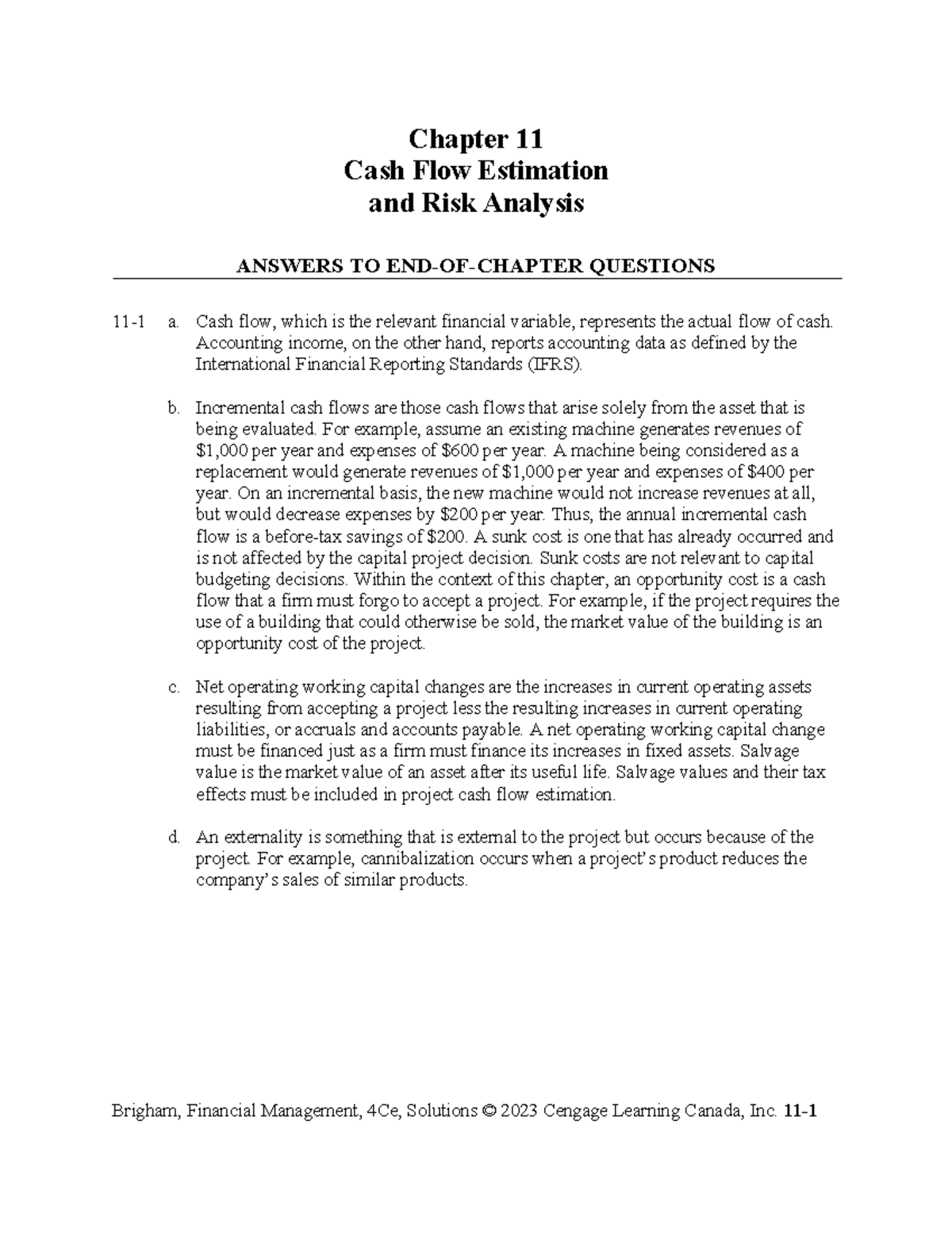 Chapter 11 Cash Flow Estimation & Risk Analysis Solutions (4Ce) - Studocu