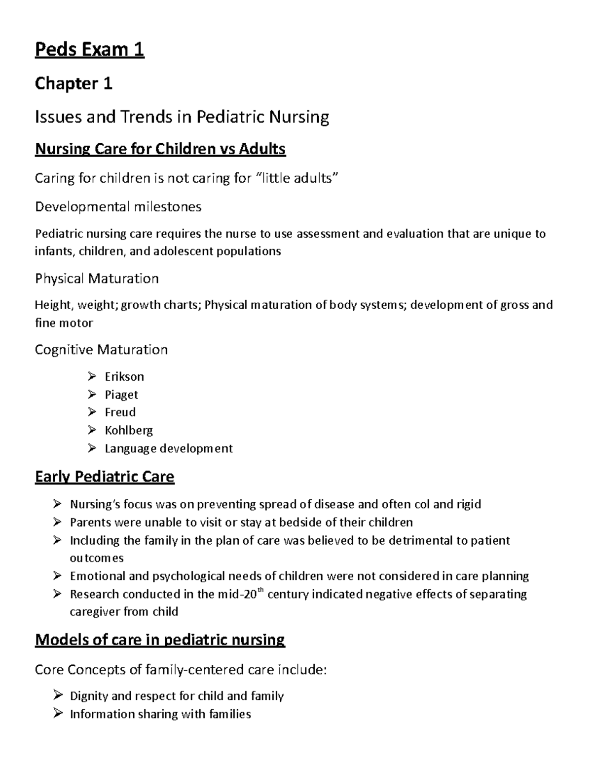 Peds 101 - Exam 1 Study Guide: Key Concepts in Pediatric Nursing - Studocu