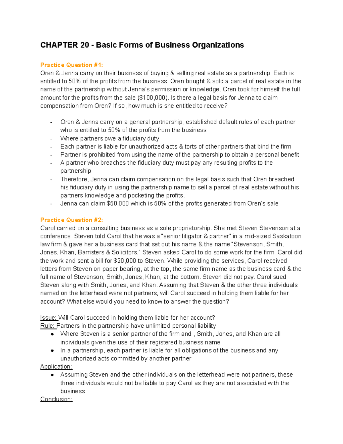 LAW122 Final Exam Review: Business Organizations & Contract Law - Studocu