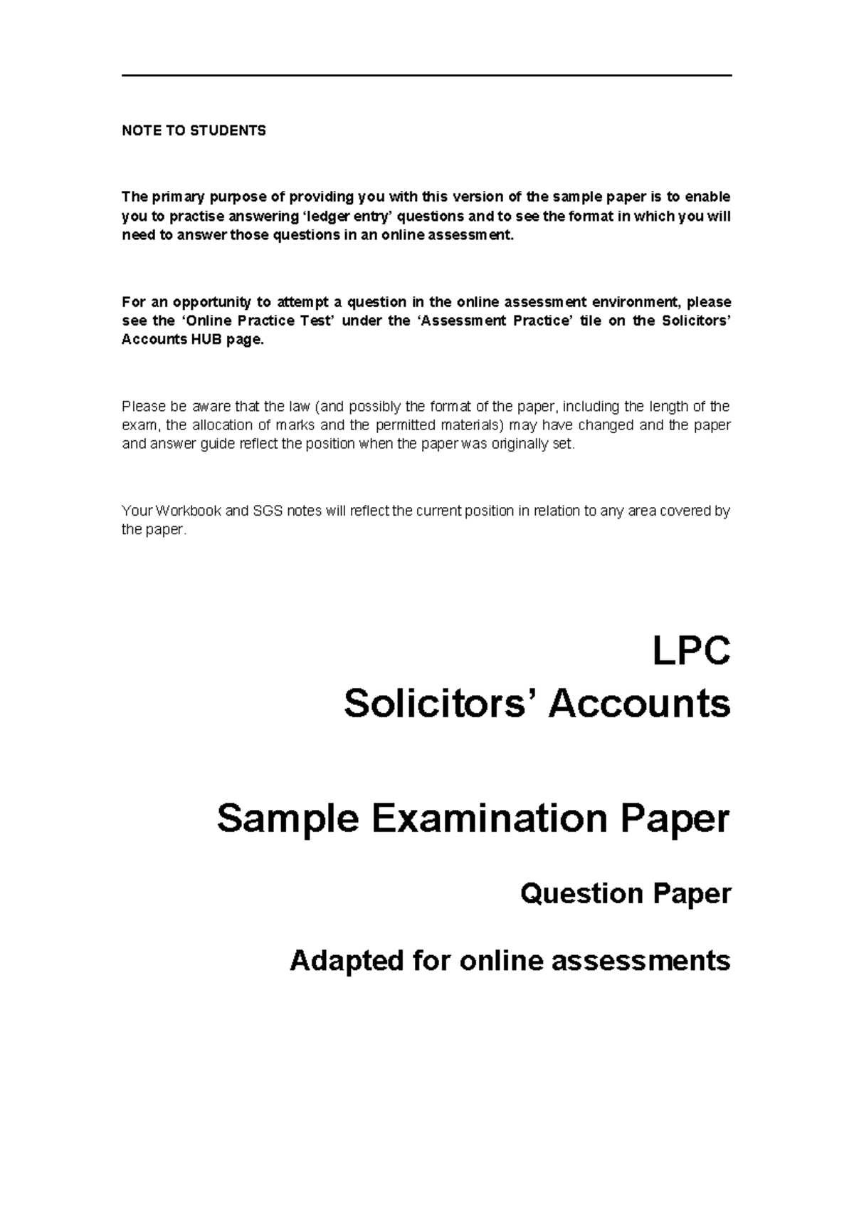 LPC: ACCOUNTS SA 2023 Sample Examination Question Paper - Studocu