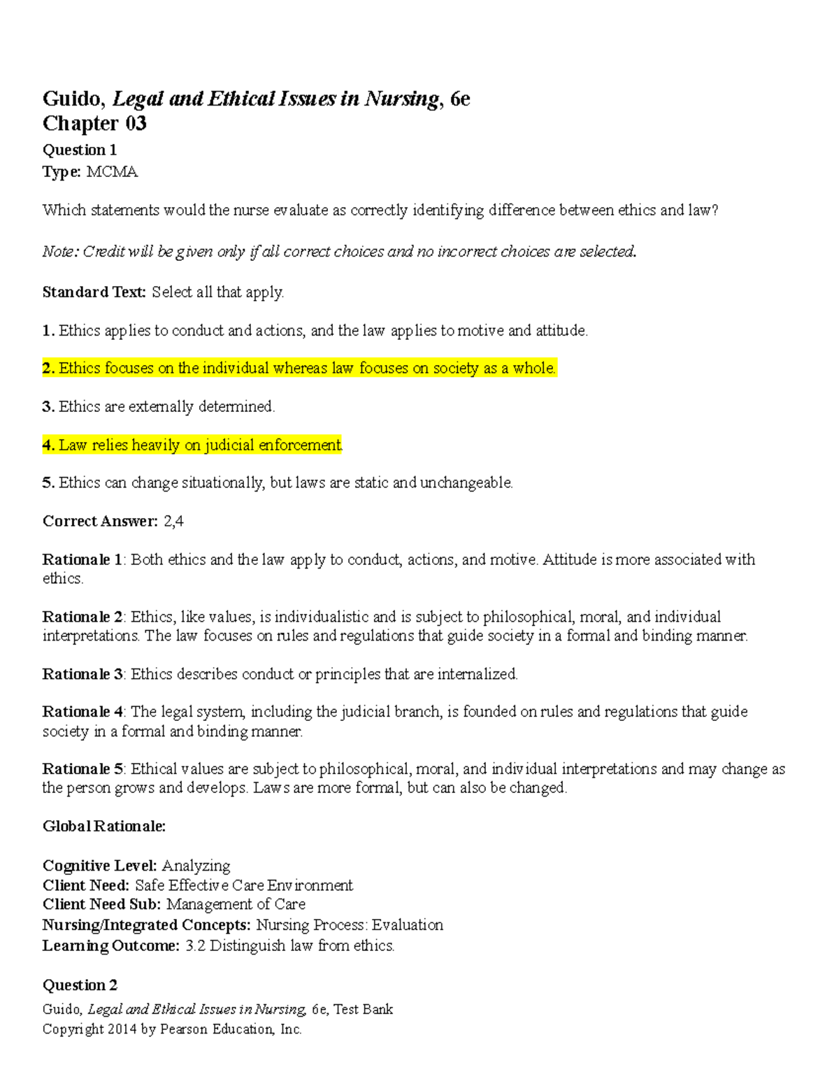 Legal and Ethical Issues in Nursing: Chapter 03 Analysis and Discussion ...