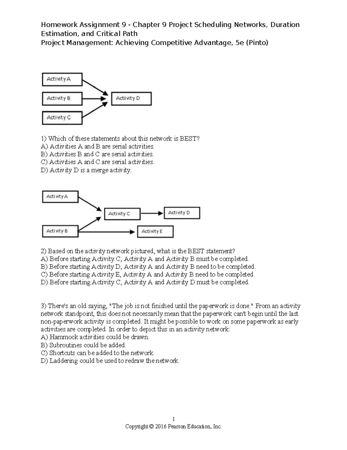 Homework Assignment 9 - Project Scheduling Networks & Duration ...
