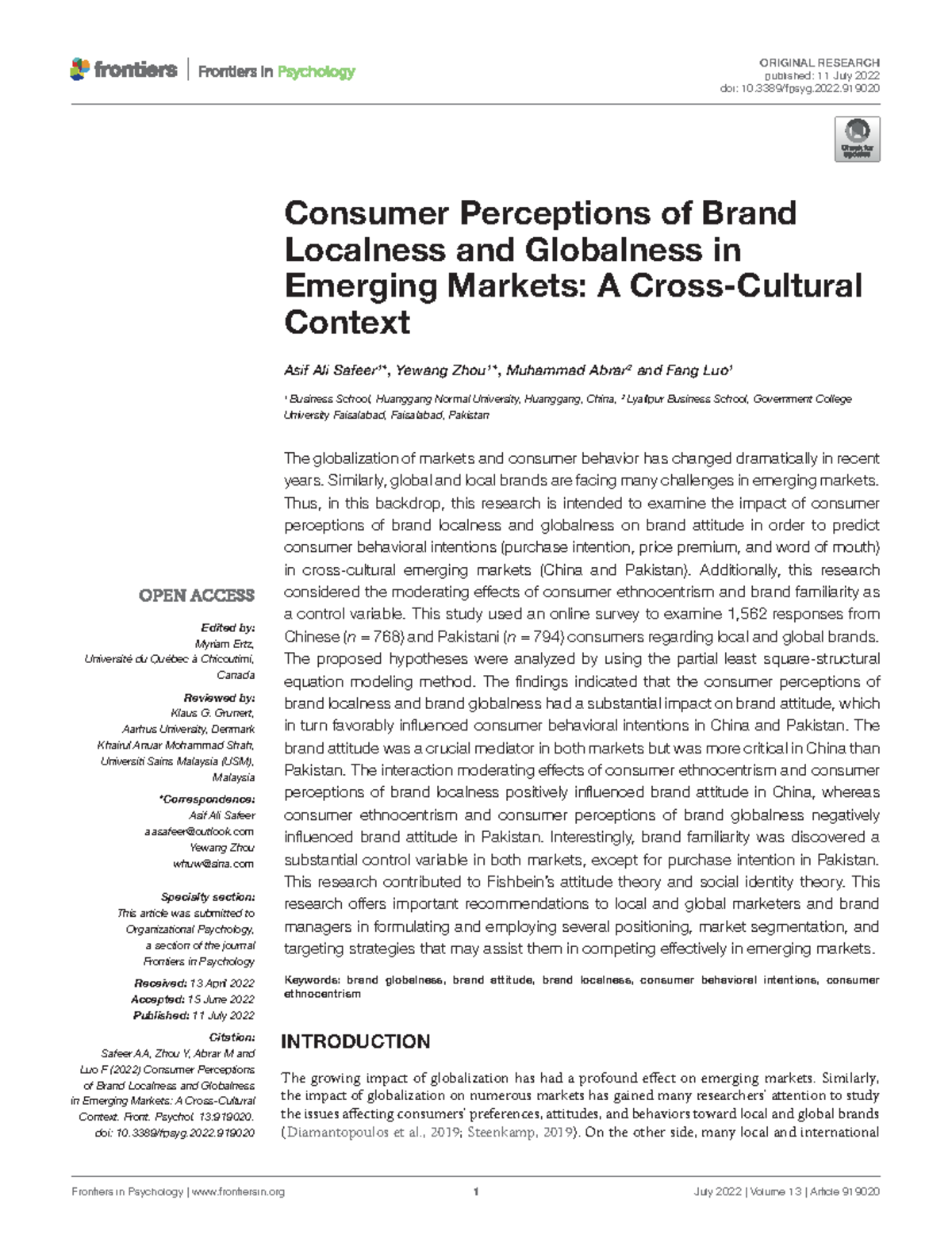 Fpsyg-13-919020 - Consumer Perceptions of Brand Localness & Globalness ...