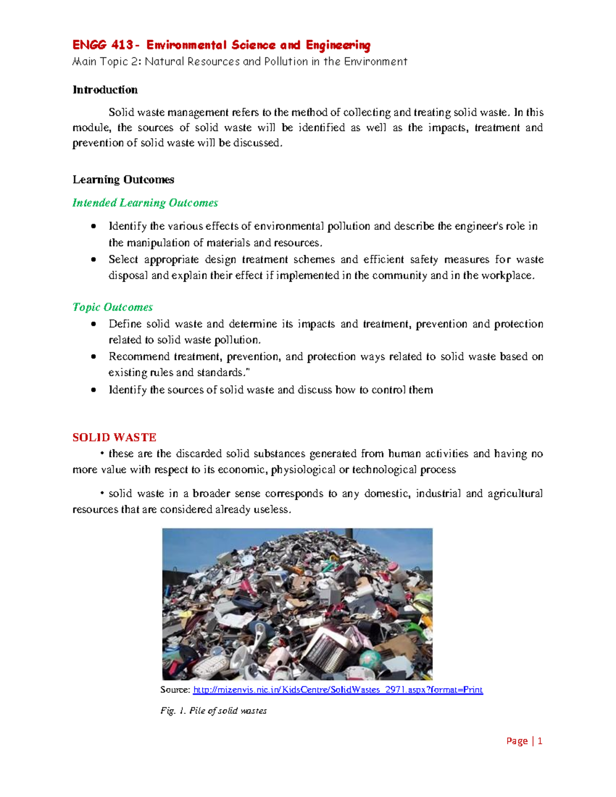 Solid Waste and Hazardous Waste - Main Topic 2: Natural Resources and ...