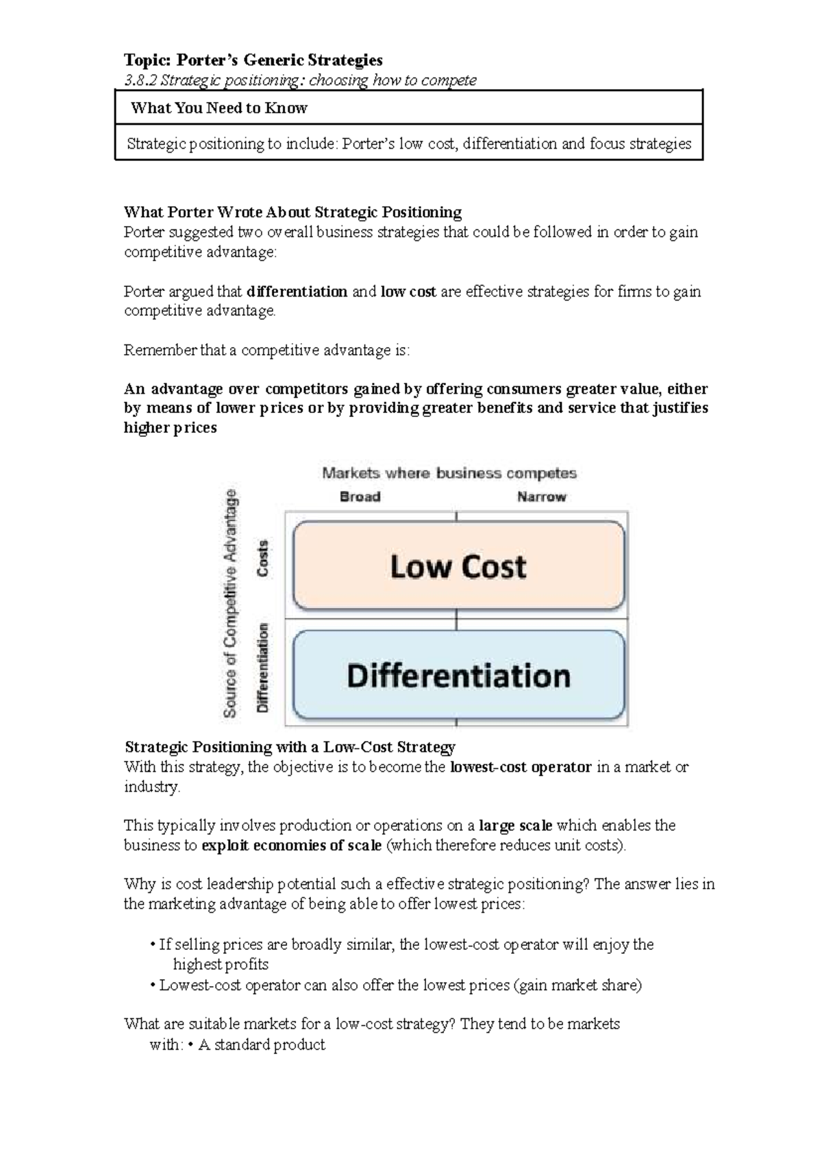 3.8.2 Porter's Generic Strategies: Strategic Positioning Explained ...