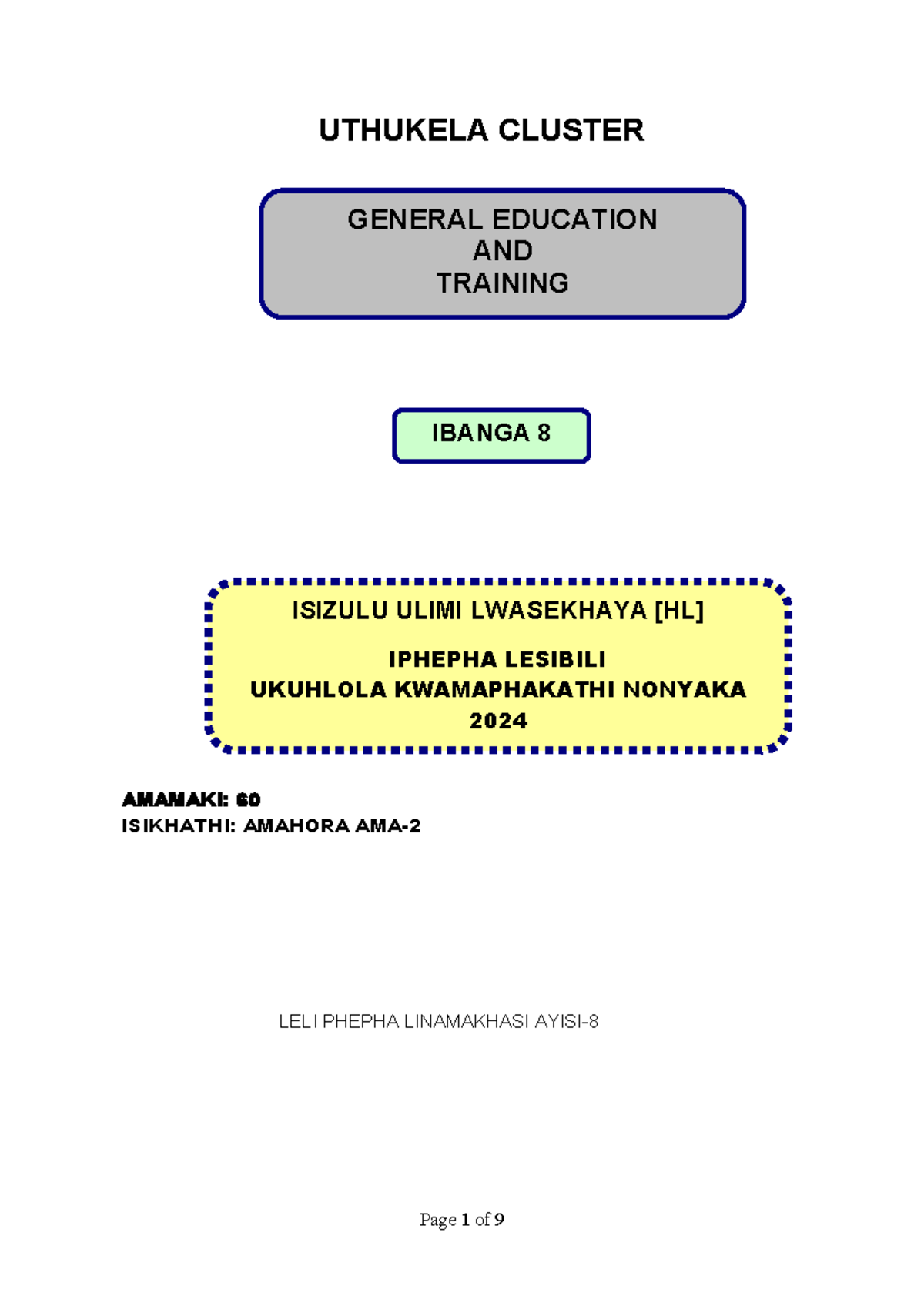 Grade 8 HL Paper 2 Final Exam JUNE 2024 Assessment Guidelines - Studocu