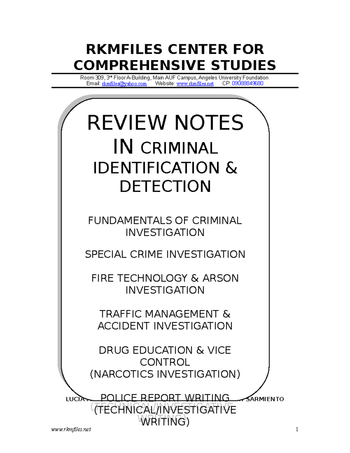 CDI - Review Notes on Criminal Investigation Fundamentals - Studocu
