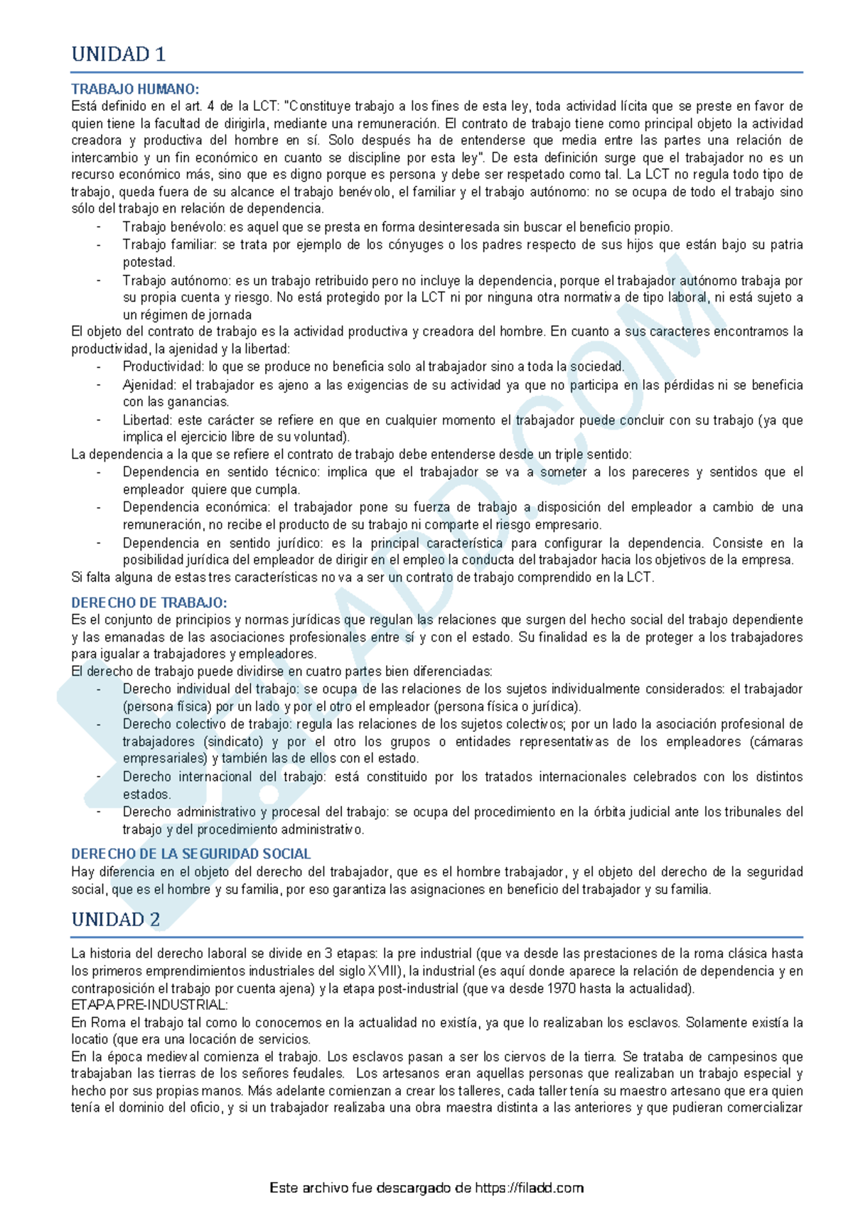 Resumen Laboral - UNIDAD 1: Trabajo Humano y Derecho Laboral - Studocu