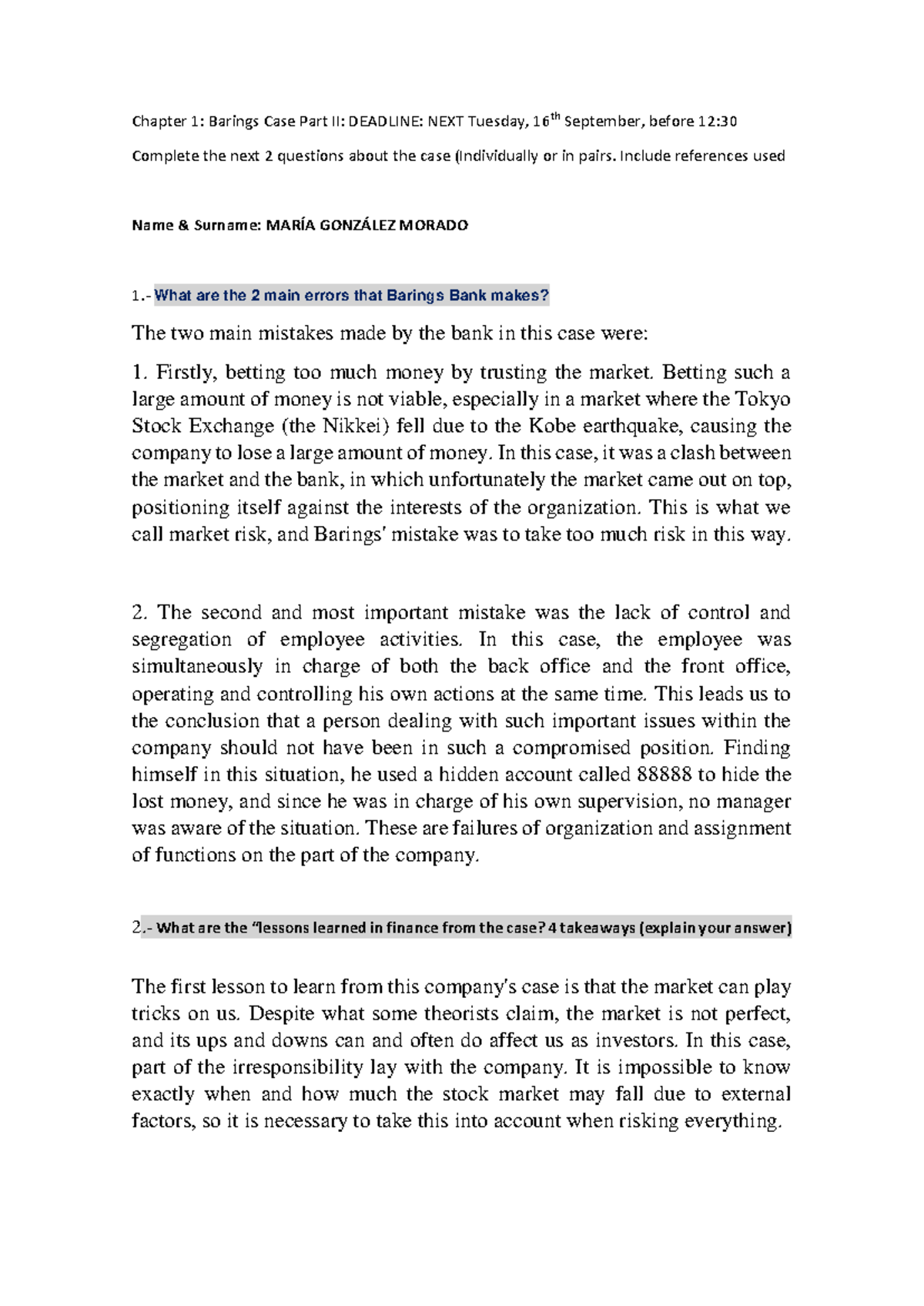 Barings Case Study II: Key Errors and Lessons Learned - Studocu