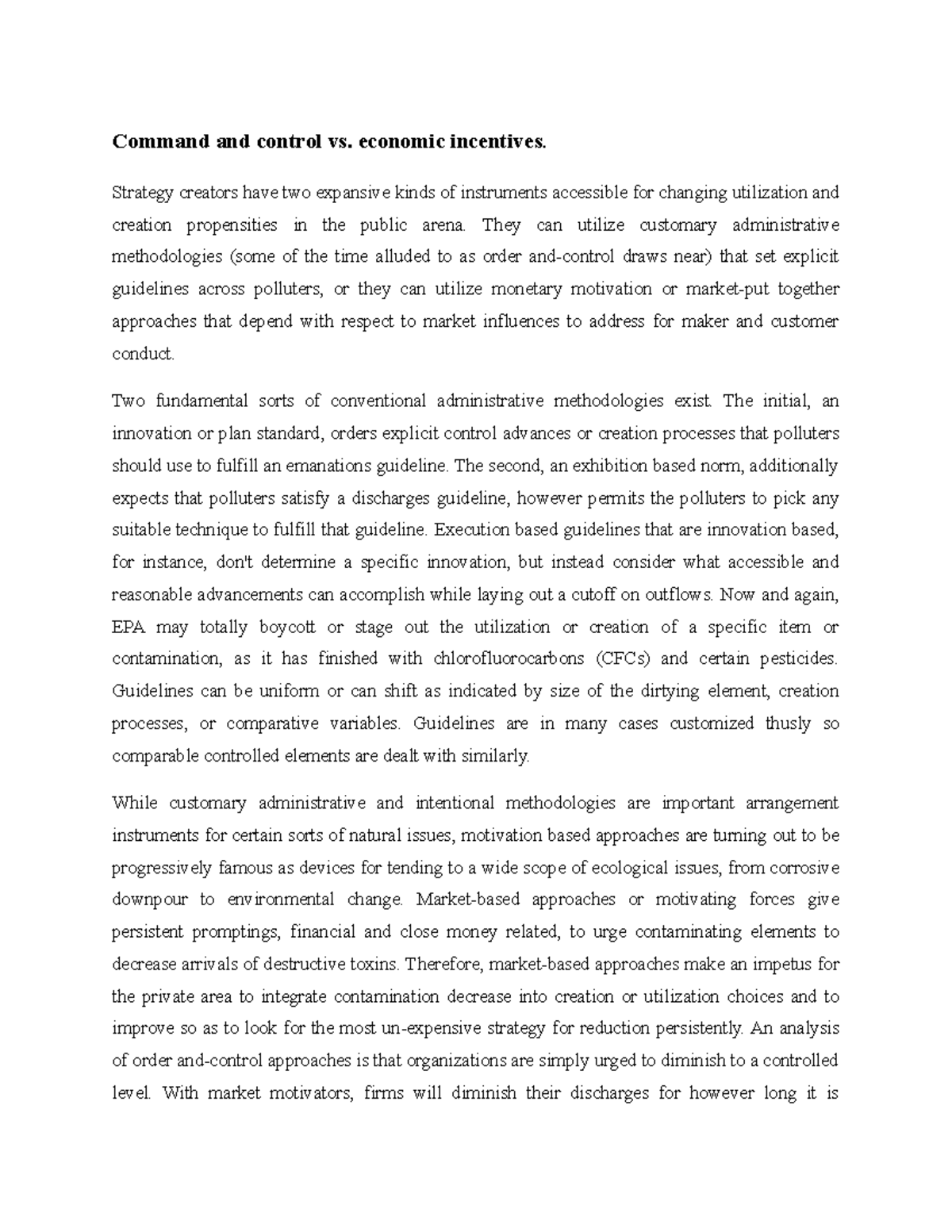 Command and Control vs. Economic Incentives: A Policy Analysis - Studocu
