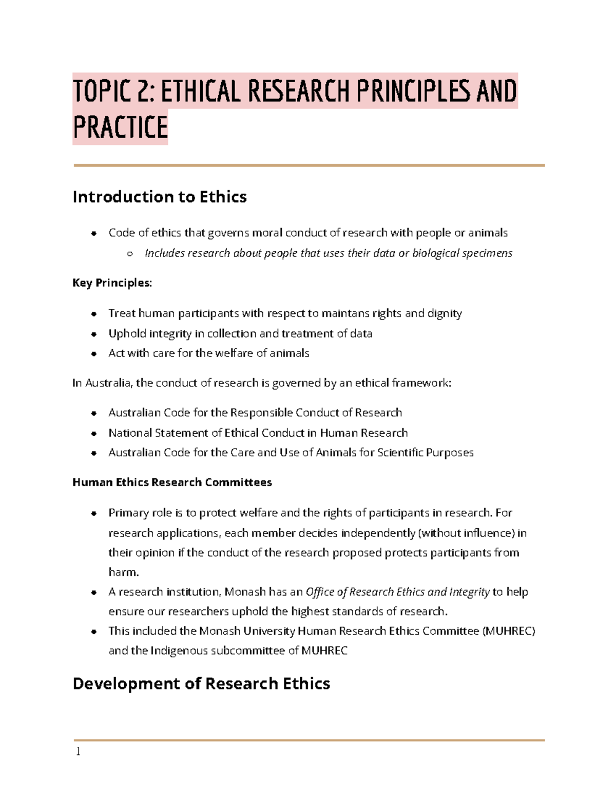 Topic 2: Ethical Research Principles & Practices in Australia - Studocu