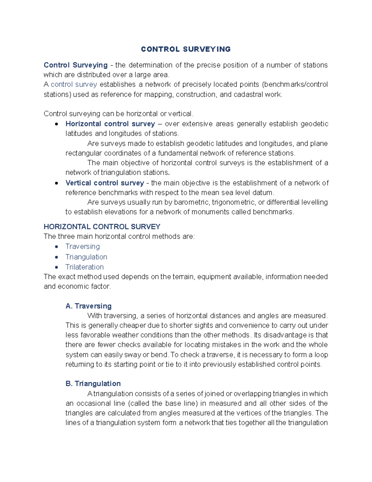 GS 101 Control Surveying: Methods and Accuracy Review - Studocu