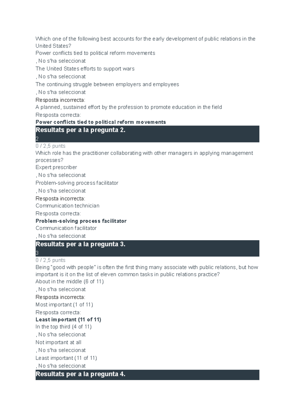 Public Relations Test 1 Results and Analysis - Which one of the ...