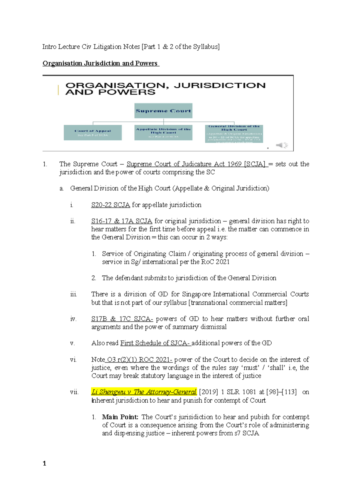 CIV 101: Intro Lecture Notes on Jurisdiction in Civil Litigation - Studocu