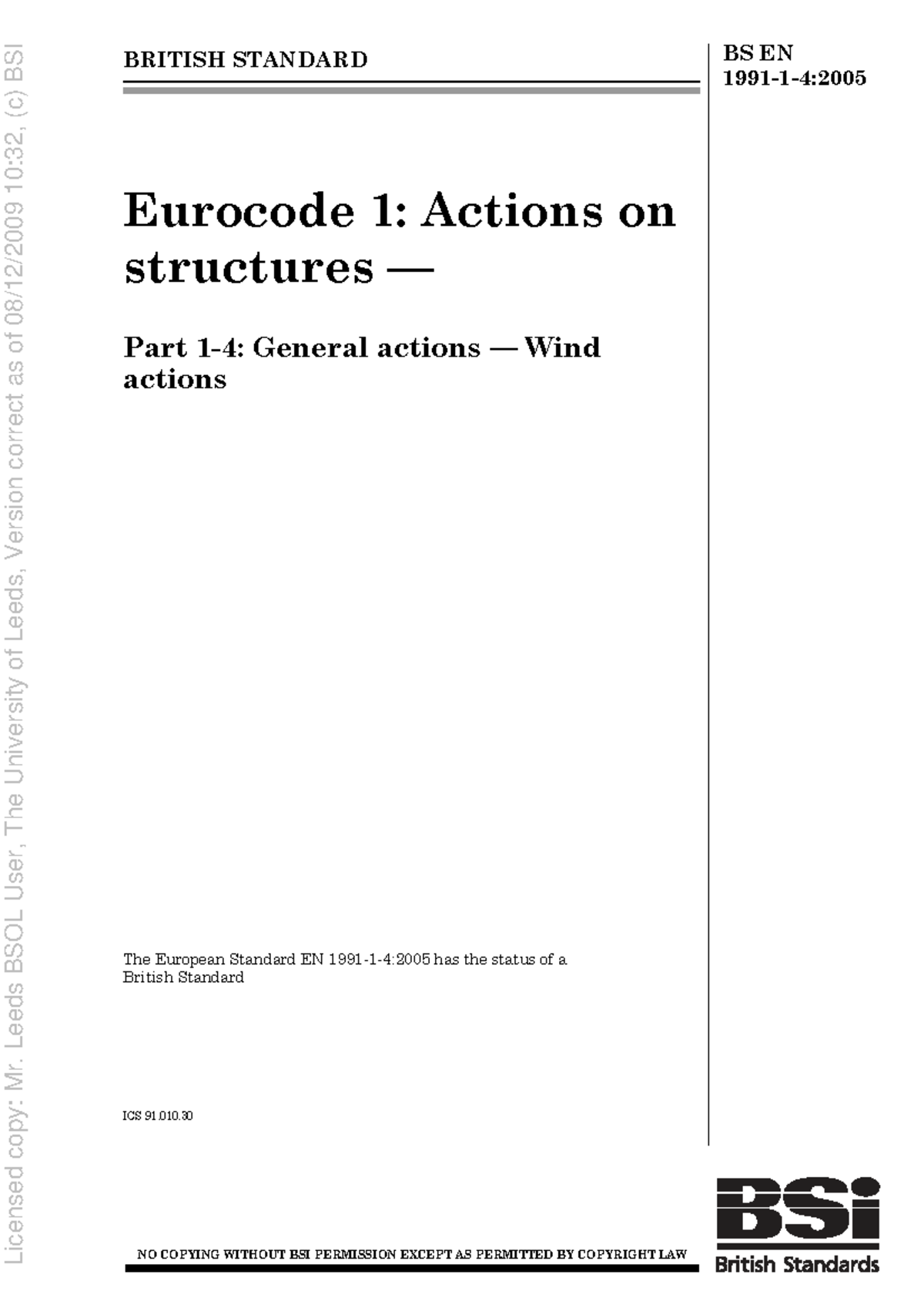 BS EN 1991-1-4: Eurocode 1 - Wind Actions on Structures (2005) - Studocu