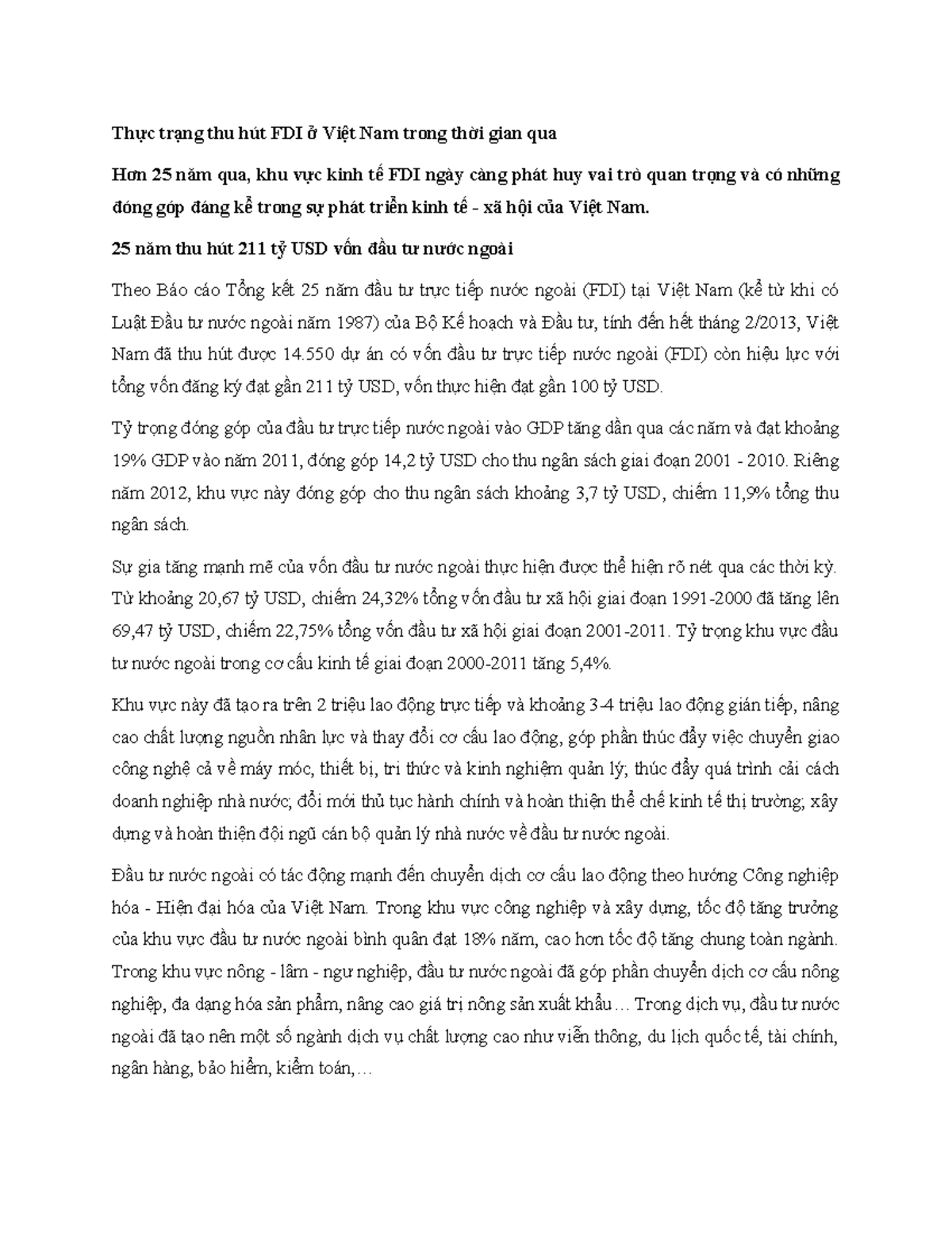 Thc trng thu hut FDI Vit Nam trong - Thực trạng thu hút FDI ở Việt Nam ...