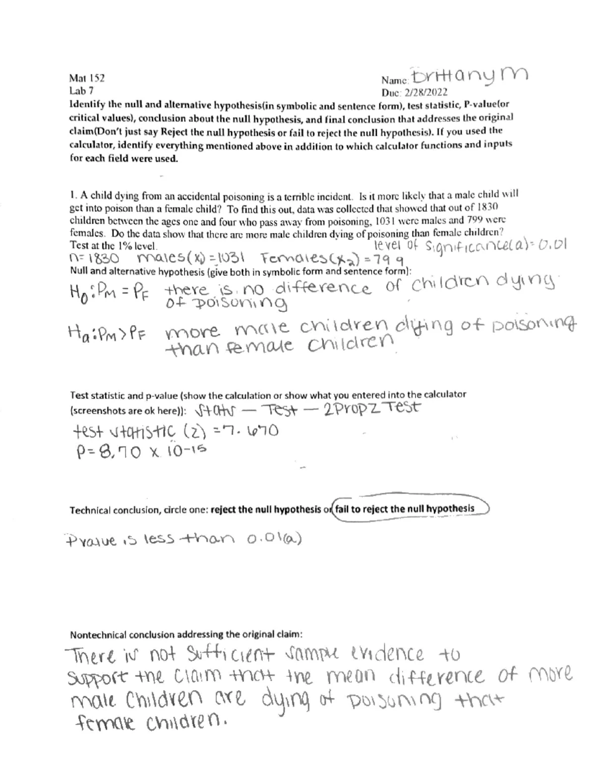 Mat 152 Lab 8 - Data Analysis Assignment Guide - Studocu