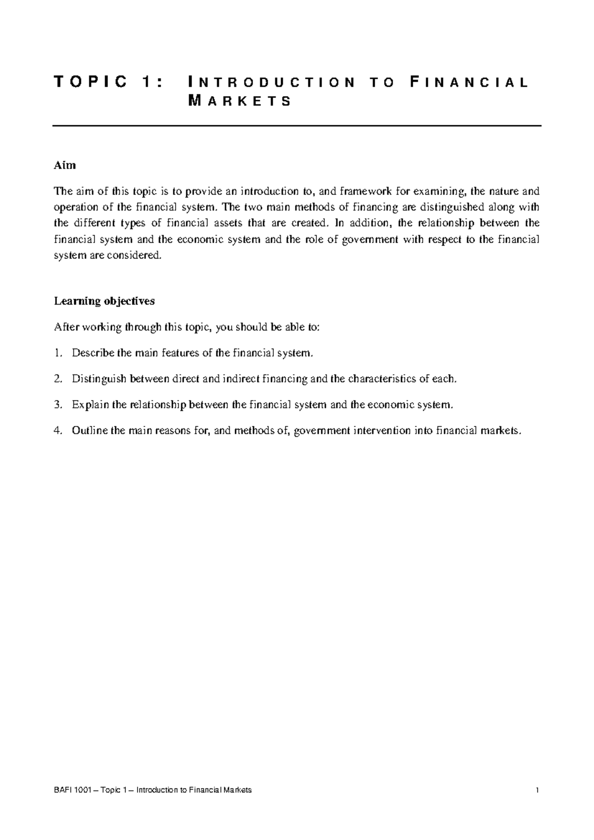 Bafi 1001 Lecture Notes All Topics From 1 To 8 - TOPIC 1: INTRODUCTION ...