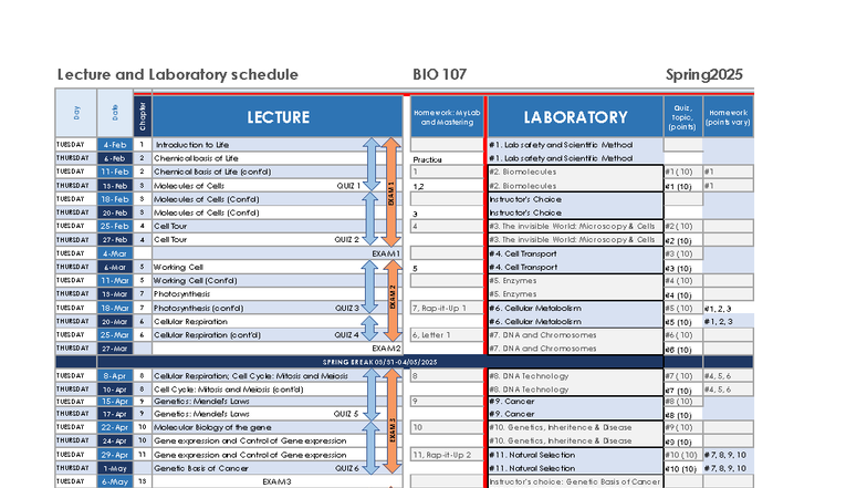 BIO107 Lecture Schedule: Spring Semester Overview - Studocu