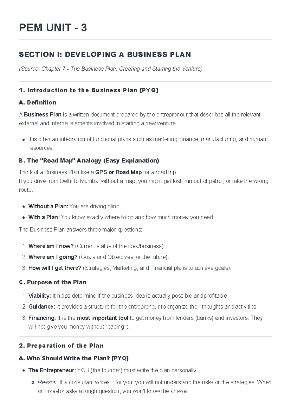 PEM UNIT 3: Business Plan Development & Financial Strategies Notes ...