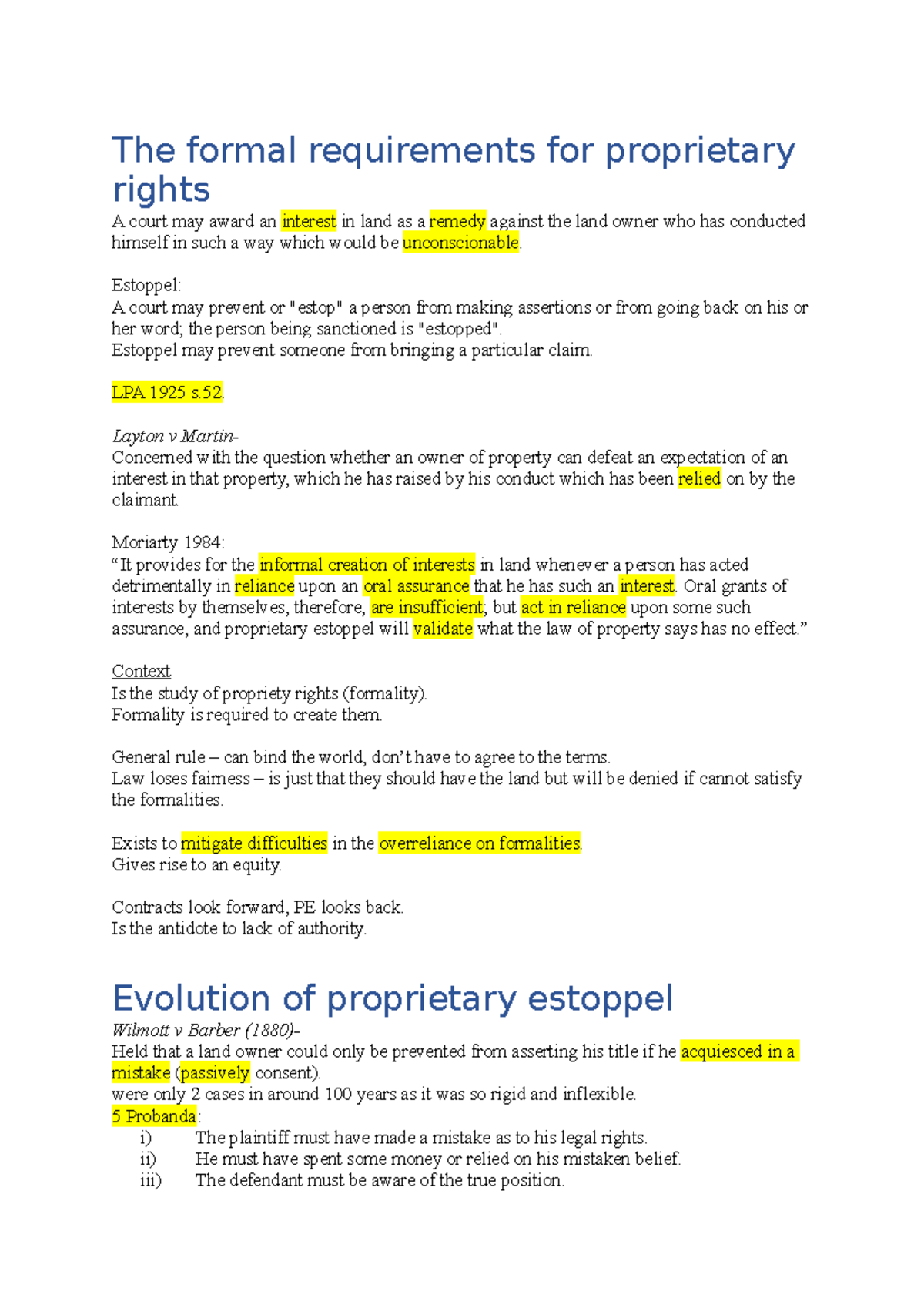 Proprietary Estoppel - The formal requirement s for propri etary rights ...