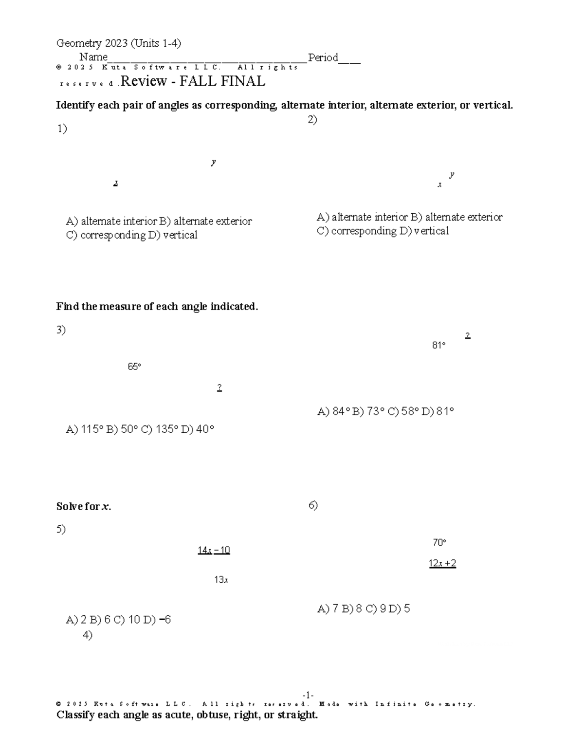 Geometry 2023: Fall Final Exam Review Guide - Studocu