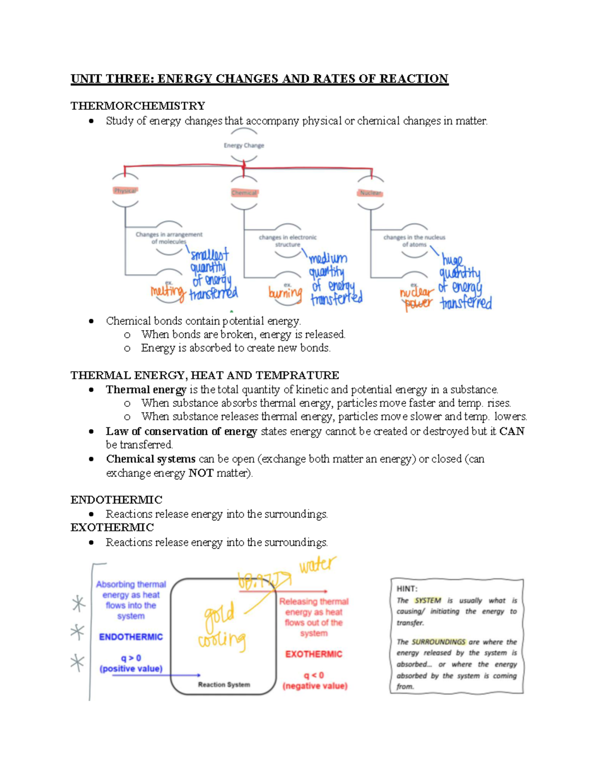 UNIT THREE: THERMOCHEMISTRY - ENERGY CHANGES & REACTION RATES - Studocu