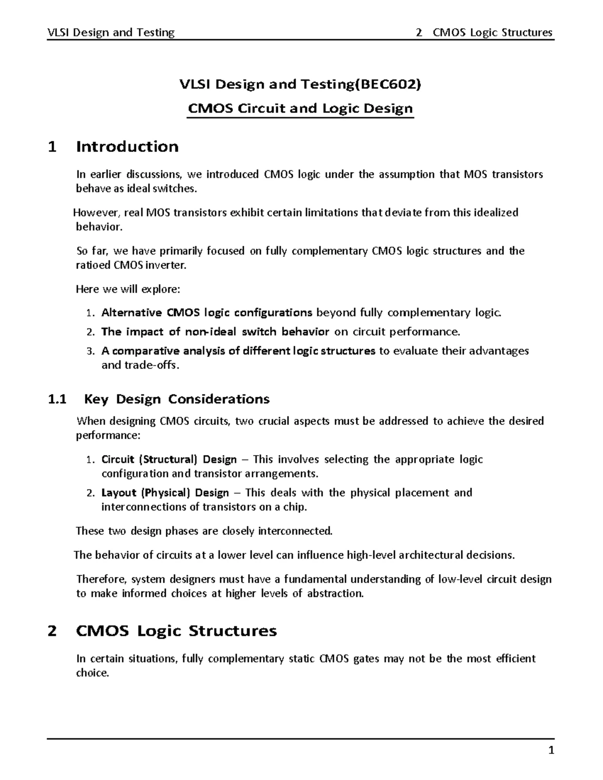 BEC602 - VLSI Design and Testing: Structured Design Approaches - Studocu