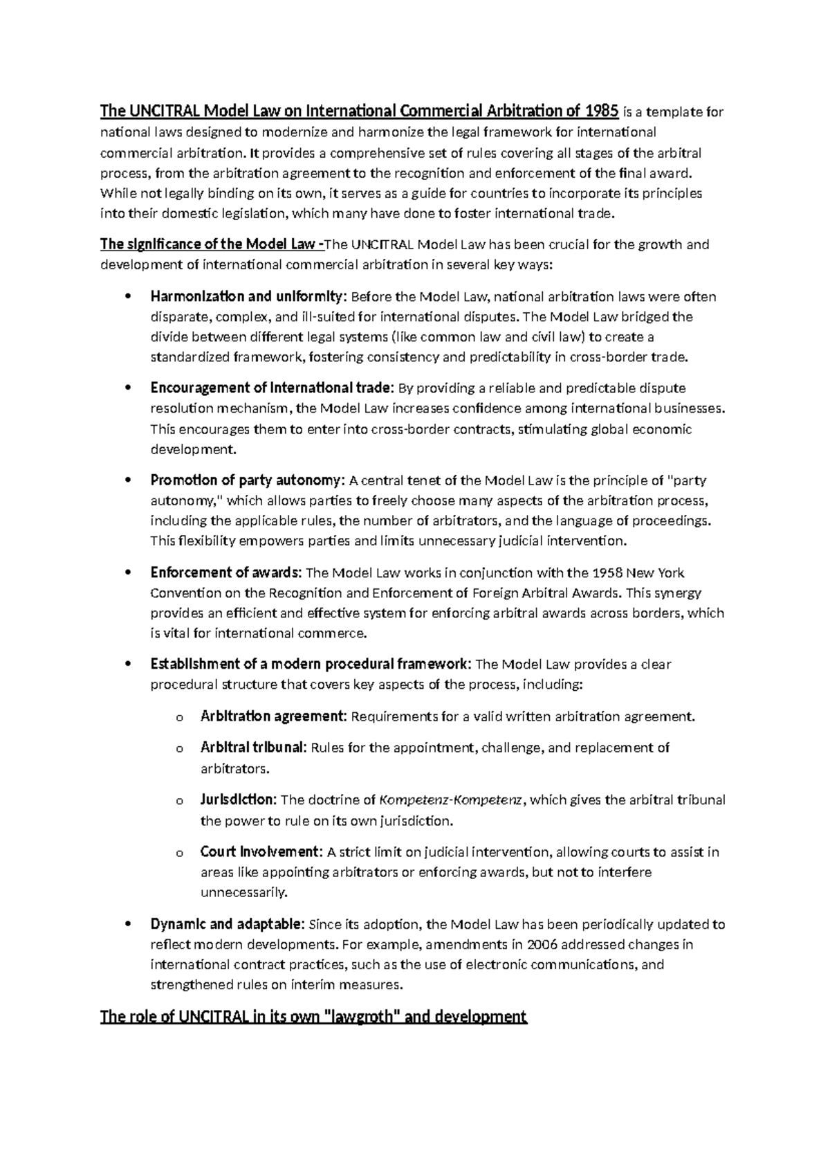 UNCITRAL Model Law on Int'l Commercial Arbitration: 1985 Overview - Studocu